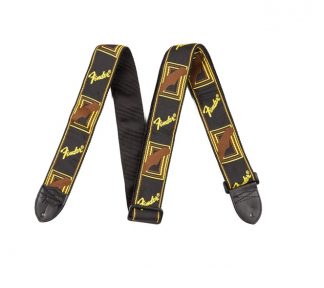 Fender® 2" Monogrammed Strap, Black/Yellow/Brown
