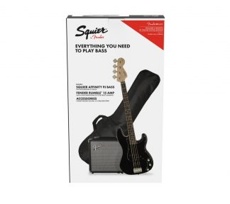 SQUIER Affinity Series™ Precision Bass® PJ Pack, Laurel Fingerboard, Black, Gig Bag, Rumble™ 15