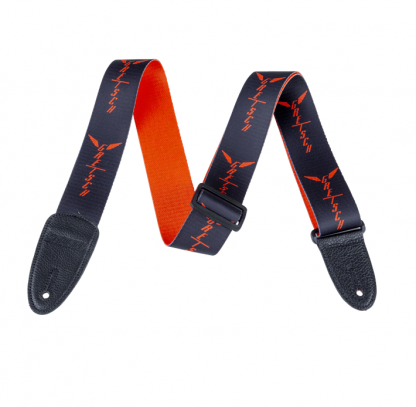 Gretsch Wing Logo Pattern Strap, Black with Orange Logos