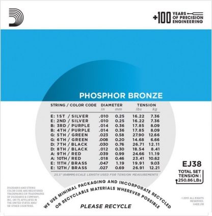 DAddario - EJ38 Phos.Bronze 12str. (010-047) - Bilde 3