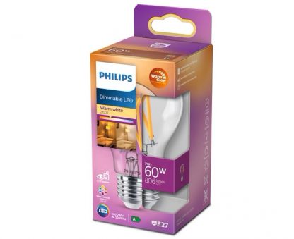 PHILIPS LED CLASSIC 60W STANDARD WGD KLAR, E27 DIMMES FRA 2700-2200K