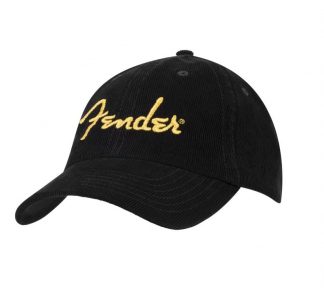 Fender® Gold Spaghetti Logo Corduroy Baseball Hat, Black, One Size