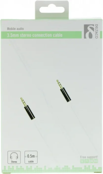 DELTACO Audio Cable, 3.5mm male to 3.5mm male, 0.5m, white - Bilde 2